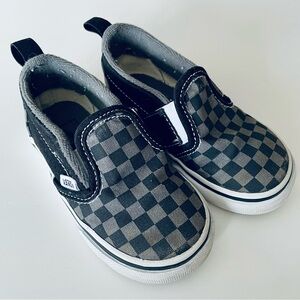 Vans Toddler Slip-On Checkerboard Shoe Black/Pewter Grey Size 5.5